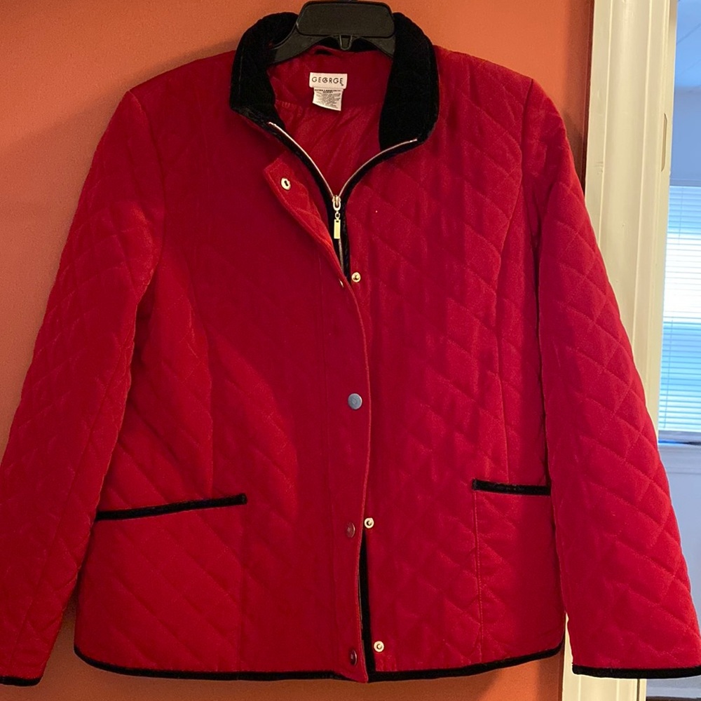 Red and Black waist jacket with zipper and silver snaps